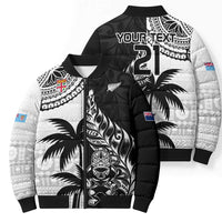 Fiji New Zealand Rugby Personalised Bomber Puffer Jacket Maori and Tapa Pattern - Polynesian Pride