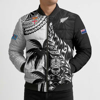 Fiji New Zealand Rugby Personalised Bomber Puffer Jacket Maori and Tapa Pattern - Polynesian Pride