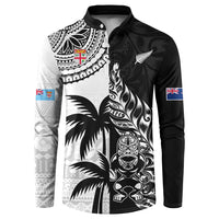 Custom Fiji New Zealand Button Sweatshirt Maori mix Tapa Pattern Version LT9 Black - Polynesian Pride