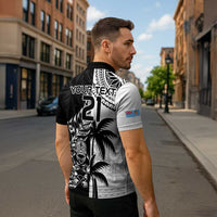 Fiji New Zealand Rugby Personalised Zipper Polo Shirt Maori and Tapa Pattern - Polynesian Pride