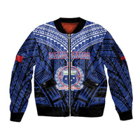 Custom Manu Samoa Sevens Rugby Sleeve Zip Bomber Jacket Samoan Tribal Tattoo LT9 Unisex Blue - Polynesian Pride