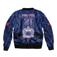 Custom Manu Samoa Sevens Rugby Sleeve Zip Bomber Jacket Samoan Tribal Tattoo LT9 - Polynesian Pride