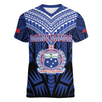 Custom Manu Samoa Sevens Rugby Women V-Neck T-Shirt Samoan Tribal Tattoo