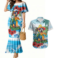 Funny Parrot Margarita Five O'clock Somewhere Couples Matching Mermaid Dress and Hawaiian Shirt LT9 Blue - Polynesian Pride