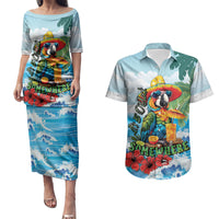 Funny Parrot Margarita Five O'clock Somewhere Couples Matching Puletasi and Hawaiian Shirt LT9 Blue - Polynesian Pride