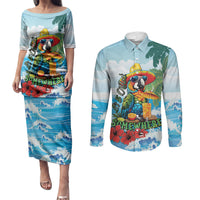 Funny Parrot Margarita Five O'clock Somewhere Couples Matching Puletasi and Long Sleeve Button Shirt LT9 Blue - Polynesian Pride