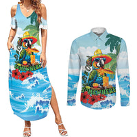 Funny Parrot Margarita Five O'clock Somewhere Couples Matching Summer Maxi Dress and Long Sleeve Button Shirt