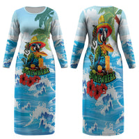 Funny Parrot Margarita Five O'clock Somewhere Family Matching Long Sleeve Bodycon Dress and Hawaiian Shirt LT9 Mom's Dress Blue - Polynesian Pride