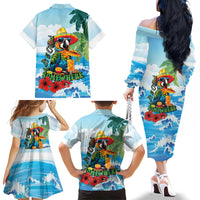 Funny Parrot Margarita Five O'clock Somewhere Family Matching Off The Shoulder Long Sleeve Dress and Hawaiian Shirt