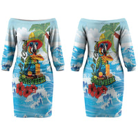 Funny Parrot Margarita Five O'clock Somewhere Family Matching Off The Shoulder Long Sleeve Dress and Hawaiian Shirt LT9 Mom's Dress Blue - Polynesian Pride