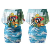 Funny Parrot Margarita Five O'clock Somewhere Family Matching Off Shoulder Short Dress and Hawaiian Shirt LT9 Mom's Dress Blue - Polynesian Pride