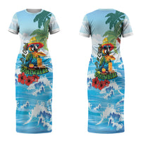 Funny Parrot Margarita Five O'clock Somewhere Family Matching Short Sleeve Bodycon Dress and Hawaiian Shirt LT9 Mom's Dress Blue - Polynesian Pride