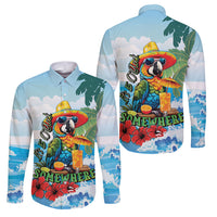 Funny Parrot Margarita Five O'clock Somewhere Family Matching Tank Maxi Dress and Hawaiian Shirt LT9 Dad's Shirt - Long Sleeve Blue - Polynesian Pride