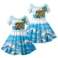Funny Parrot Margarita Five O'clock Somewhere Family Matching Tank Maxi Dress and Hawaiian Shirt LT9 Daughter's Dress Blue - Polynesian Pride
