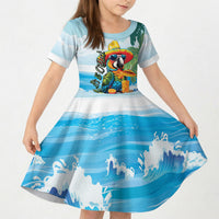 Funny Parrot Margarita Five O'clock Somewhere Kid Short Sleeve Dress LT9 KID Blue - Polynesian Pride
