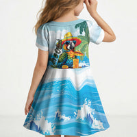 Funny Parrot Margarita Five O'clock Somewhere Kid Short Sleeve Dress LT9 - Polynesian Pride