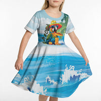 Funny Parrot Margarita Five O'clock Somewhere Kid Short Sleeve Dress LT9 - Polynesian Pride