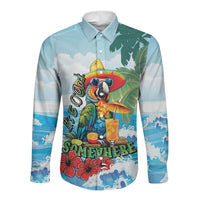 Funny Parrot Margarita Five O'clock Somewhere Long Sleeve Button Shirt LT9 Unisex Blue - Polynesian Pride