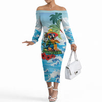 Funny Parrot Margarita Five O'clock Somewhere Off The Shoulder Long Sleeve Dress LT9 Women Blue - Polynesian Pride