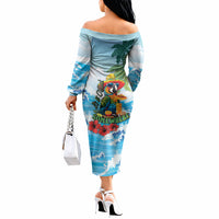 Funny Parrot Margarita Five O'clock Somewhere Off The Shoulder Long Sleeve Dress LT9 - Polynesian Pride
