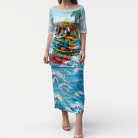 Funny Parrot Margarita Five O'clock Somewhere Puletasi LT9 Long Dress Blue - Polynesian Pride