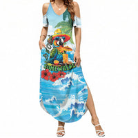 Funny Parrot Margarita Five O'clock Somewhere Summer Maxi Dress LT9 Women Blue - Polynesian Pride