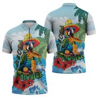 Funny Parrot Margarita Five O'clock Somewhere Zipper Polo Shirt
