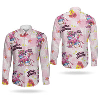 Hawaii Flamingo Hello Summer Couples Matching Mermaid Dress and Long Sleeve Button Shirt Hawaiian Quilt Pattern LT9 - Polynesian Pride