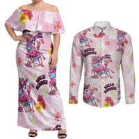 Hawaii Flamingo Hello Summer Couples Matching Off Shoulder Maxi Dress and Long Sleeve Button Shirt Hawaiian Quilt Pattern LT9 Pink - Polynesian Pride