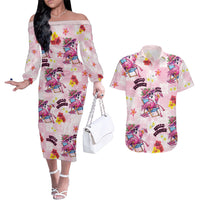 Hawaii Flamingo Hello Summer Couples Matching Off The Shoulder Long Sleeve Dress and Hawaiian Shirt Hawaiian Quilt Pattern
