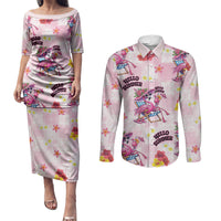 Hawaii Flamingo Hello Summer Couples Matching Puletasi and Long Sleeve Button Shirt Hawaiian Quilt Pattern LT9 Pink - Polynesian Pride