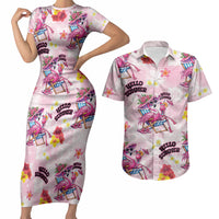 Hawaii Flamingo Hello Summer Couples Matching Short Sleeve Bodycon Dress and Hawaiian Shirt Hawaiian Quilt Pattern LT9 Pink - Polynesian Pride
