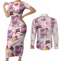 Hawaii Flamingo Hello Summer Couples Matching Short Sleeve Bodycon Dress and Long Sleeve Button Shirt Hawaiian Quilt Pattern LT9 Pink - Polynesian Pride