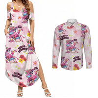 Hawaii Flamingo Hello Summer Couples Matching Summer Maxi Dress and Long Sleeve Button Shirt Hawaiian Quilt Pattern LT9 Pink - Polynesian Pride