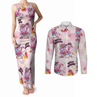 Hawaii Flamingo Hello Summer Couples Matching Tank Maxi Dress and Long Sleeve Button Shirt Hawaiian Quilt Pattern LT9 Pink - Polynesian Pride