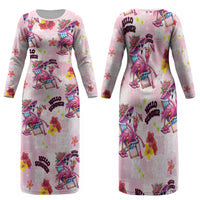 Hawaii Flamingo Hello Summer Family Matching Long Sleeve Bodycon Dress and Hawaiian Shirt Hawaiian Quilt Pattern LT9 Mom's Dress Pink - Polynesian Pride