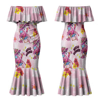 Hawaii Flamingo Hello Summer Family Matching Mermaid Dress and Hawaiian Shirt Hawaiian Quilt Pattern LT9 Mom's Dress Pink - Polynesian Pride