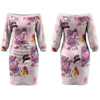 Hawaii Flamingo Hello Summer Family Matching Off The Shoulder Long Sleeve Dress and Hawaiian Shirt Hawaiian Quilt Pattern LT9 Mom's Dress Pink - Polynesian Pride