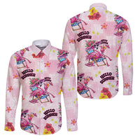 Hawaii Flamingo Hello Summer Family Matching Off Shoulder Maxi Dress and Hawaiian Shirt Hawaiian Quilt Pattern LT9 Dad's Shirt - Long Sleeve Pink - Polynesian Pride