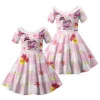 Hawaii Flamingo Hello Summer Family Matching Off Shoulder Maxi Dress and Hawaiian Shirt Hawaiian Quilt Pattern LT9 Daughter's Dress Pink - Polynesian Pride
