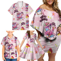 Hawaii Flamingo Hello Summer Family Matching Off Shoulder Short Dress and Hawaiian Shirt Hawaiian Quilt Pattern LT9 - Polynesian Pride