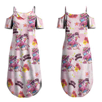 Hawaii Flamingo Hello Summer Family Matching Summer Maxi Dress and Hawaiian Shirt Hawaiian Quilt Pattern LT9 Mom's Dress Pink - Polynesian Pride