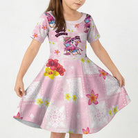 Hawaii Flamingo Hello Summer Kid Short Sleeve Dress Hawaiian Quilt Pattern LT9 KID Pink - Polynesian Pride
