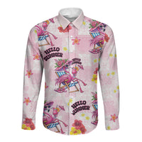 Hawaii Flamingo Hello Summer Long Sleeve Button Shirt Hawaiian Quilt Pattern LT9 Unisex Pink - Polynesian Pride
