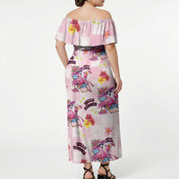 Hawaii Flamingo Hello Summer Off Shoulder Maxi Dress Hawaiian Quilt Pattern LT9 - Polynesian Pride
