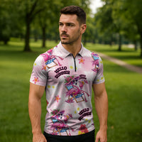 Hawaii Flamingo Hello Summer Zipper Polo Shirt Hawaiian Quilt Pattern LT9 - Polynesian Pride