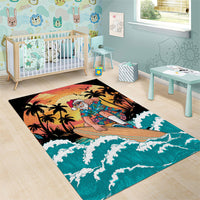 Vintage Santa Claus Surfing Summer Area Rug Mele Kalikimaka i Iulai!