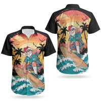 Vintage Santa Claus Surfing Summer Couples Matching Off Shoulder Maxi Dress and Hawaiian Shirt Mele Kalikimaka i Iulai! LT9 - Polynesian Pride