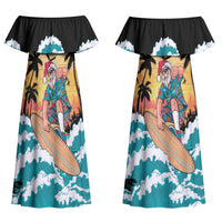 Vintage Santa Claus Surfing Summer Couples Matching Off Shoulder Maxi Dress and Hawaiian Shirt Mele Kalikimaka i Iulai! LT9 - Polynesian Pride