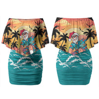 Vintage Santa Claus Surfing Summer Couples Matching Off Shoulder Short Dress and Hawaiian Shirt Mele Kalikimaka i Iulai! LT9 - Polynesian Pride